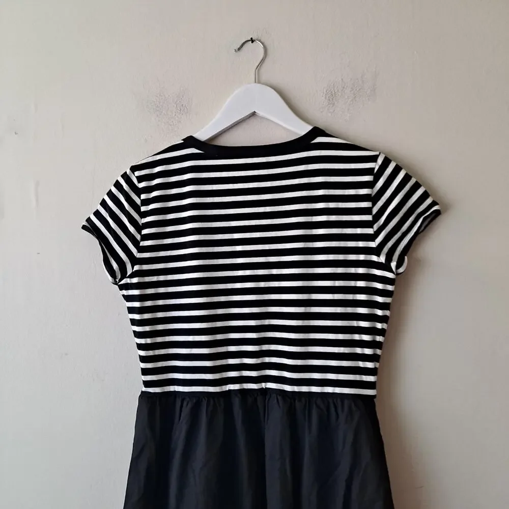 J. Crew Striped Knit Mixy Dress Short Sleeve Midi Black Ivory Womens Size Small - Picture 8 of 12
